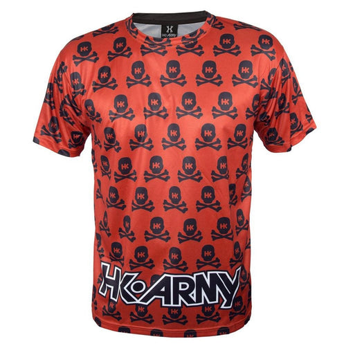 HK Army Dri Fit T-Shirt - All Over - Red w/Black Skulls
