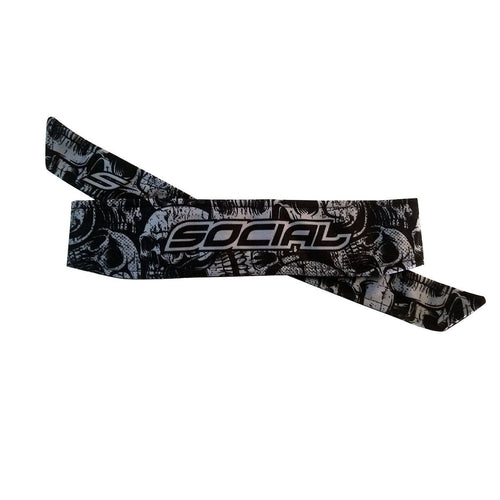Social Paintball Long Tie Headband - Gray Skulls